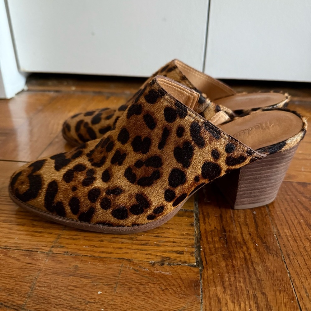 Madewell Harper Mules in Leopard Print Calf Hair